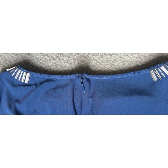 ADRIANNA PAPELL Beaded Shealth Dress Women 4 Blue Ruched 3/4 Sleeve Cocktail NEW - Picture 11 of 16